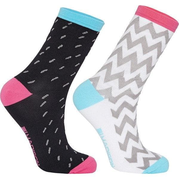 Madison Sportive Mid Sock Twin Pack - Ziggy Black / White - Large (43-45)