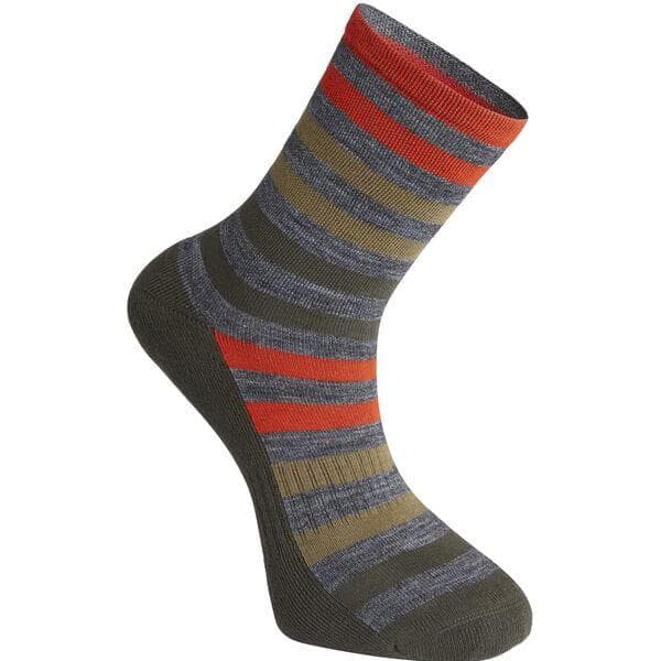 Madison Isoler Merino 3-season sock - olive / chilli red pop - small 36-39