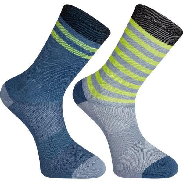 Madison Sportive Long Sock Twin Pack - Shale Blue & Lime Punch Stripe - Large (43-45)