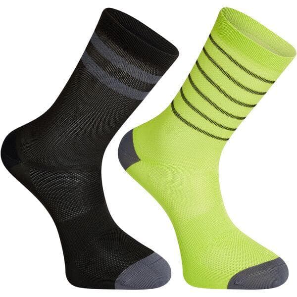 Madison Sportive Mid Sock Twin Pack - Black and Lime Punch - Large (43-45)